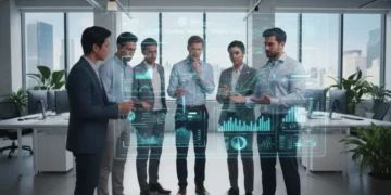 Professionals collaborating in a modern office, symbolizing 2026 job market strategies and career growth.