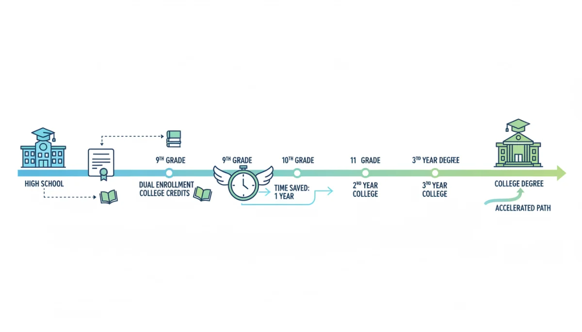 Timeline illustrating accelerated college path with dual enrollment credits