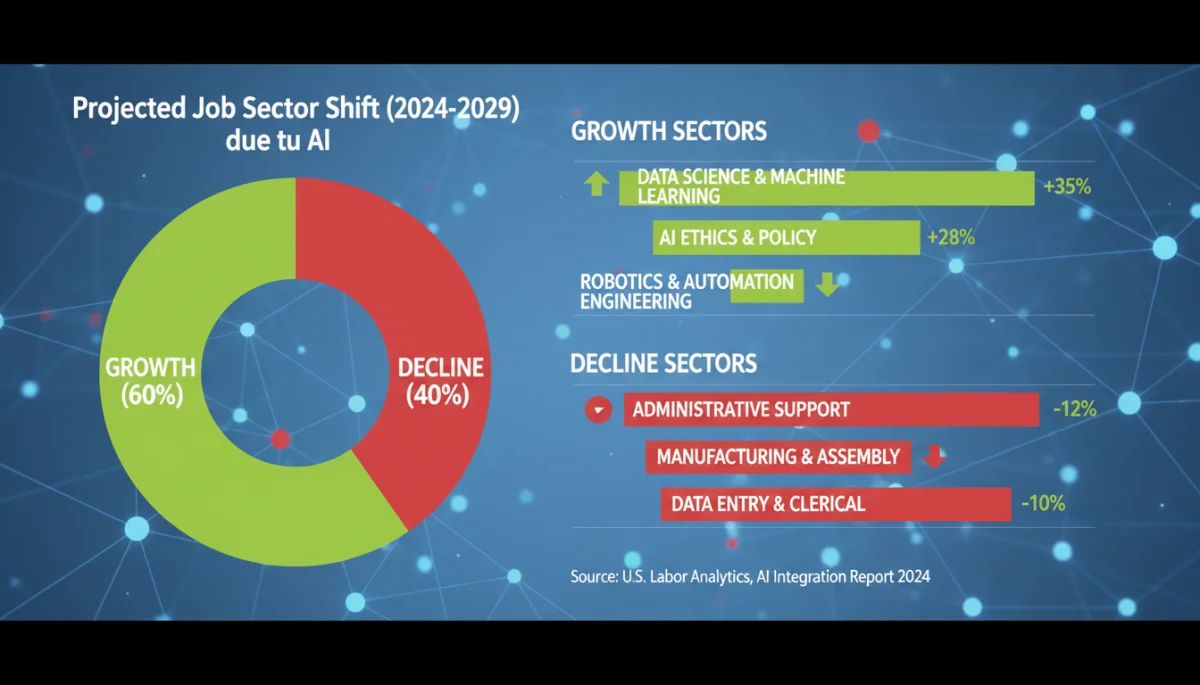 Infographic showing projected job growth and decline in US sectors due to AI