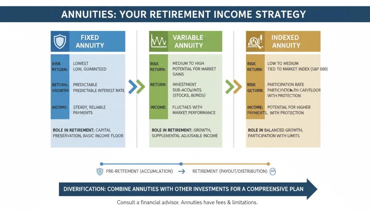 Infographic illustrating different annuity types and their features.