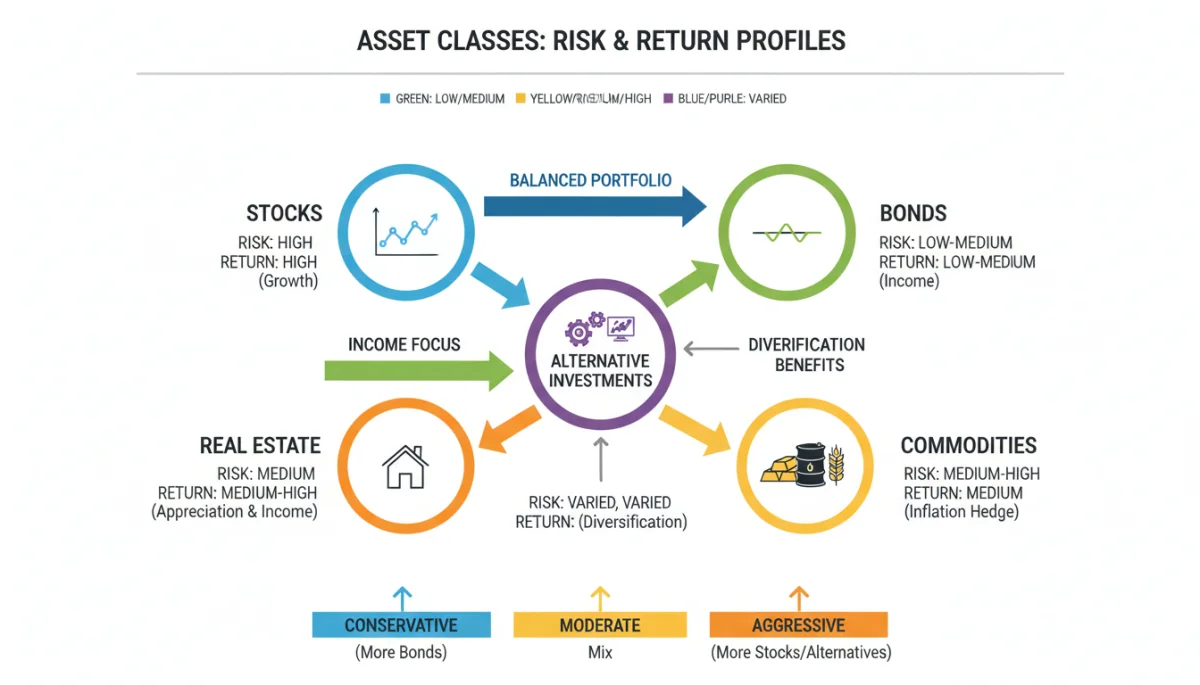 Infographic showing various asset classes and their risk-return profiles