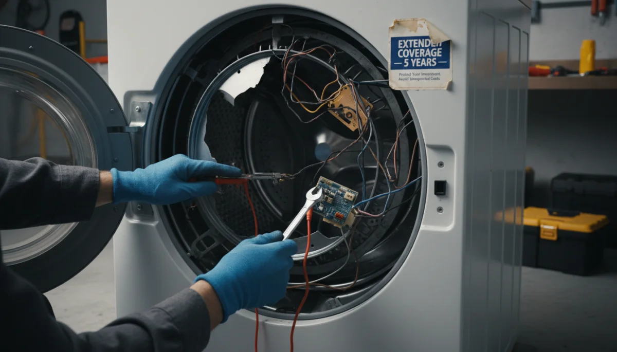 Broken appliance requiring repair, highlighting the potential benefit of an extended warranty.