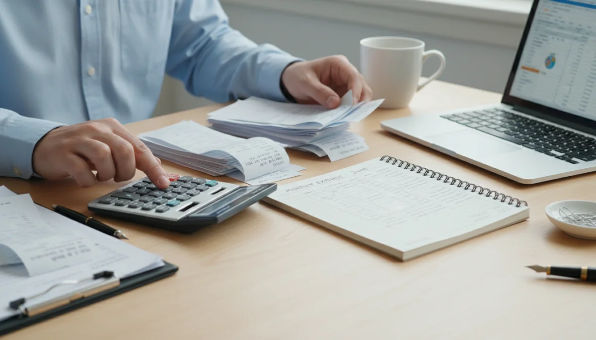 Person calculating monthly expenses for emergency fund planning