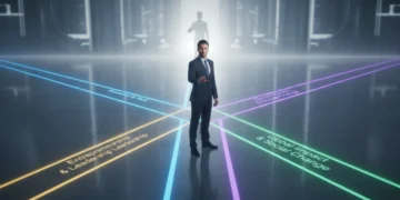 Person at a career crossroads, choosing a path forward for professional growth