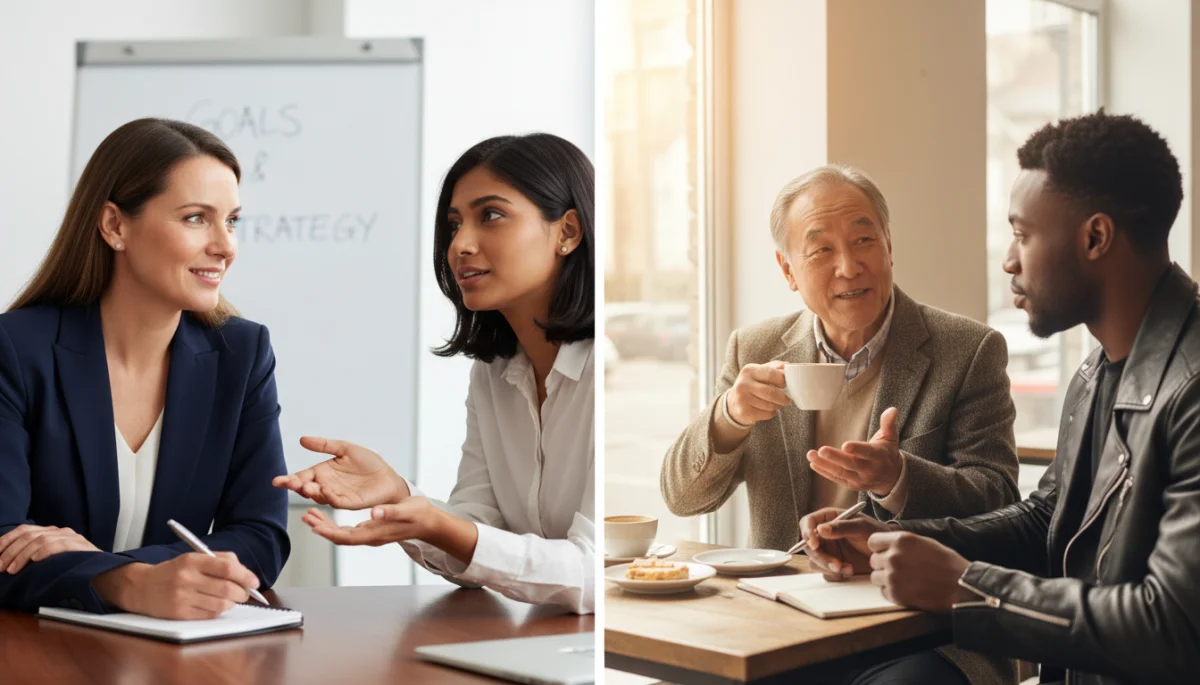 Career coach and mentor providing guidance in separate professional scenarios