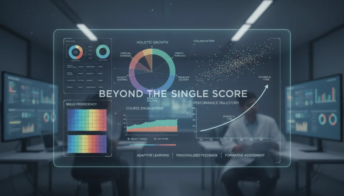 Data visualization of diverse student assessment scores and metrics