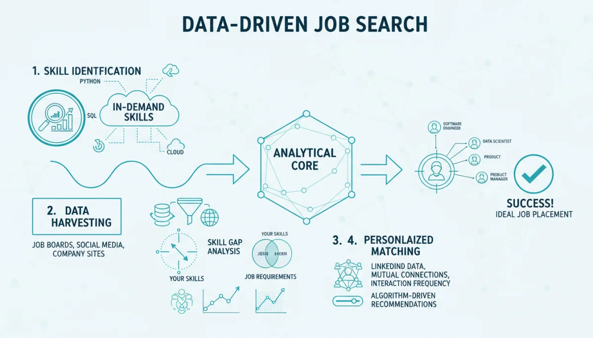 Infographic detailing steps for a data-driven job search strategy