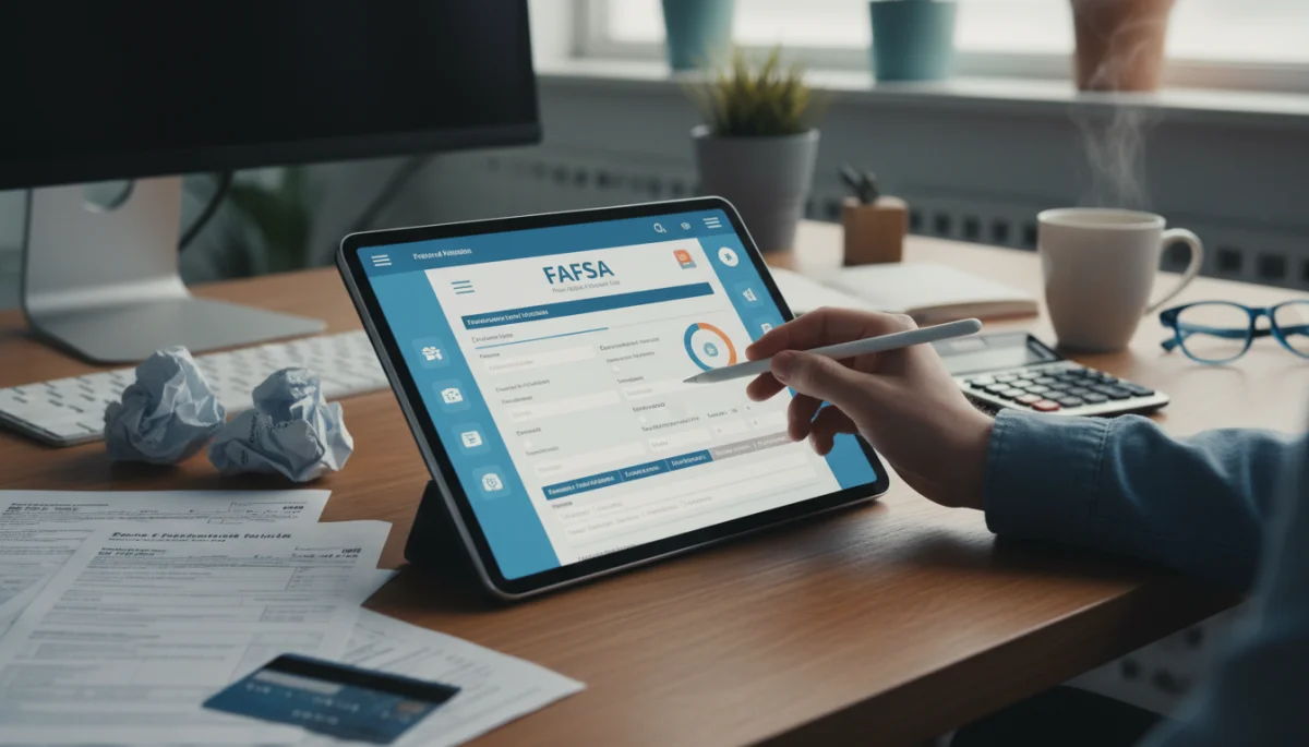 Person filling out digital FAFSA form on a tablet