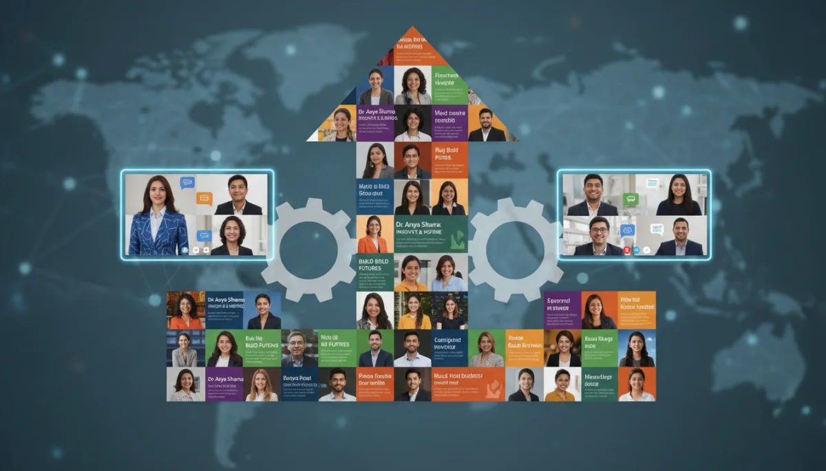 Diverse professionals showcasing unique personal branding elements in a digital mosaic