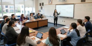 High school students learning in a college classroom environment, emphasizing early college program benefits.