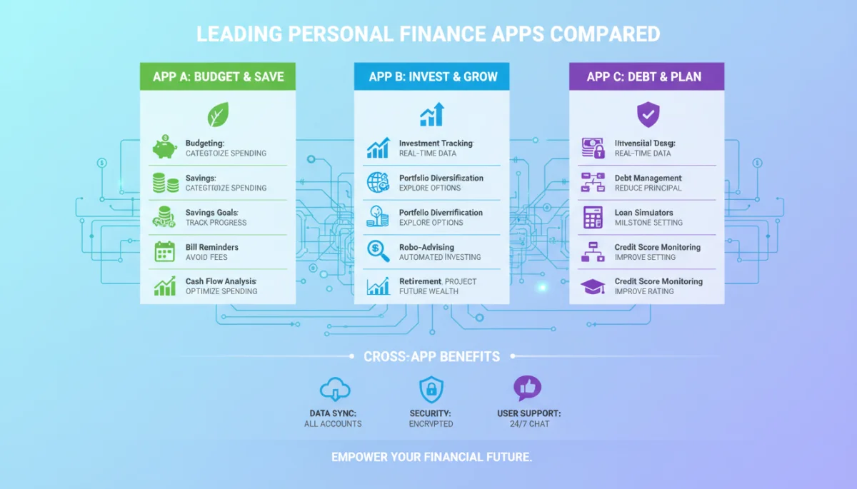 Infographic comparing features of top personal finance apps for 2026.