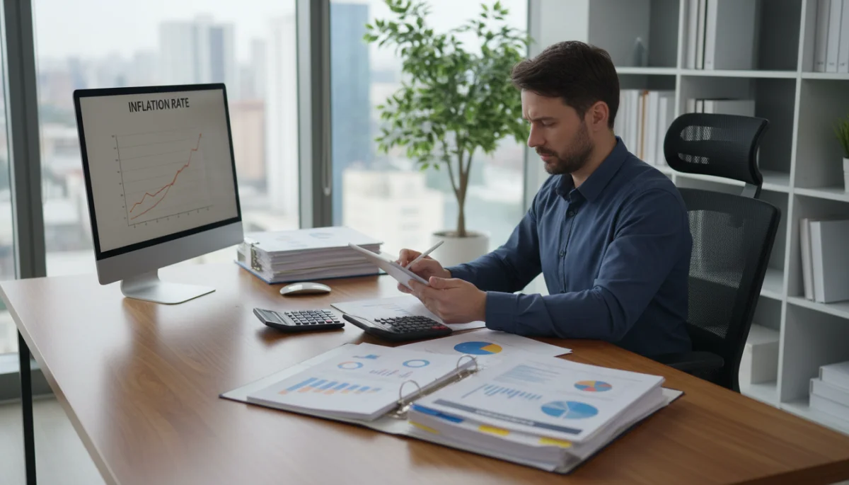 Individual reviewing financial statements on a tablet, symbolizing active management of an emergency fund against inflation.