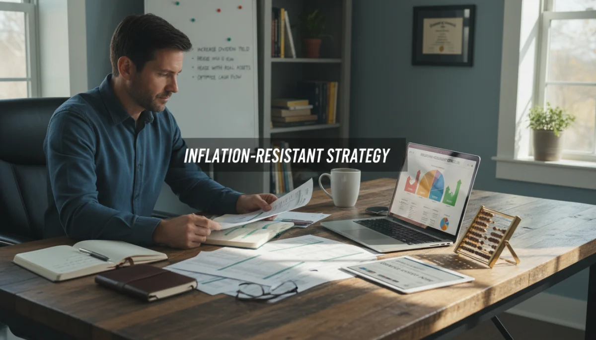 Person analyzing investment portfolios on a laptop, demonstrating active financial planning against inflation.