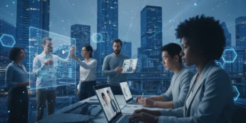 Professionals working remotely in the gig economy, digital collaboration