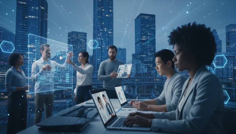 Professionals working remotely in the gig economy, digital collaboration