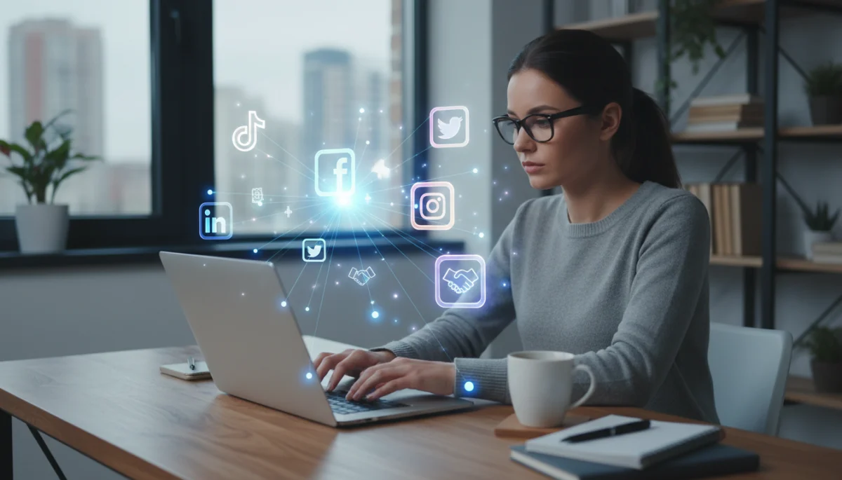 Professional searching for a mentor online using a laptop