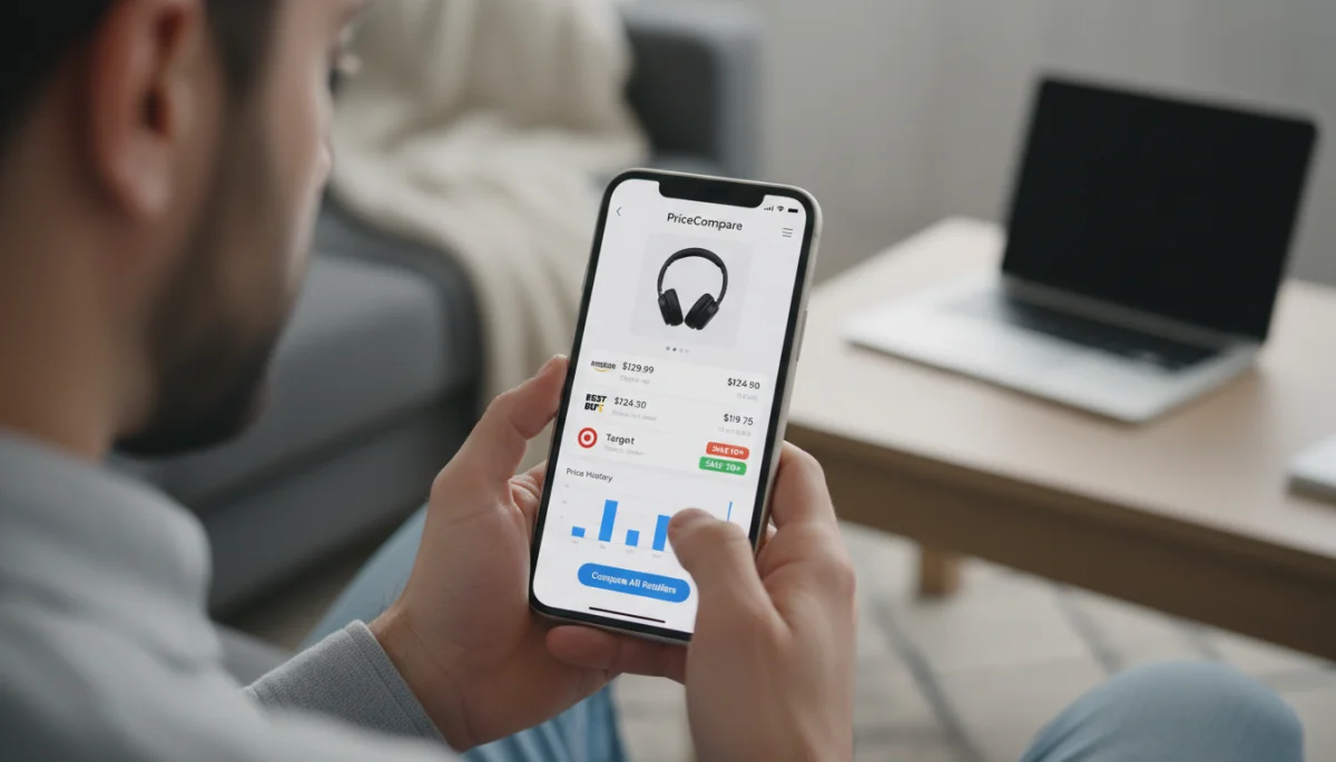 Person comparing product prices on a smartphone app