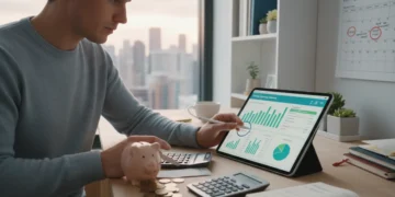 Person reviewing budget on tablet, smart personal spending
