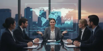 Professional negotiating salary in a modern office setting