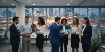 Professionals networking, building personal brands for career advancement