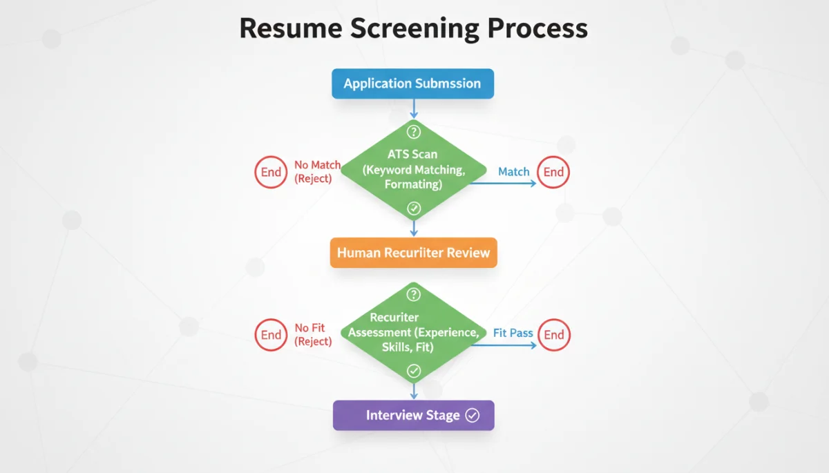 Resume screening process flowchart, ATS to human review