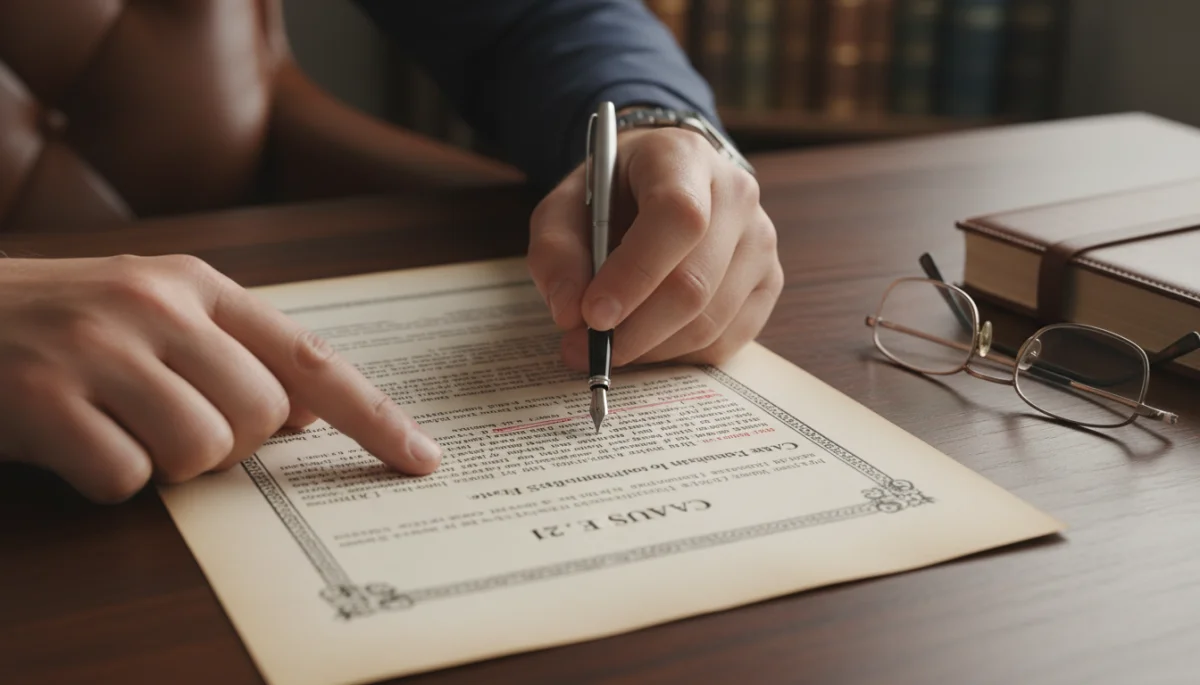 Detailed review of a will document clause with a pen