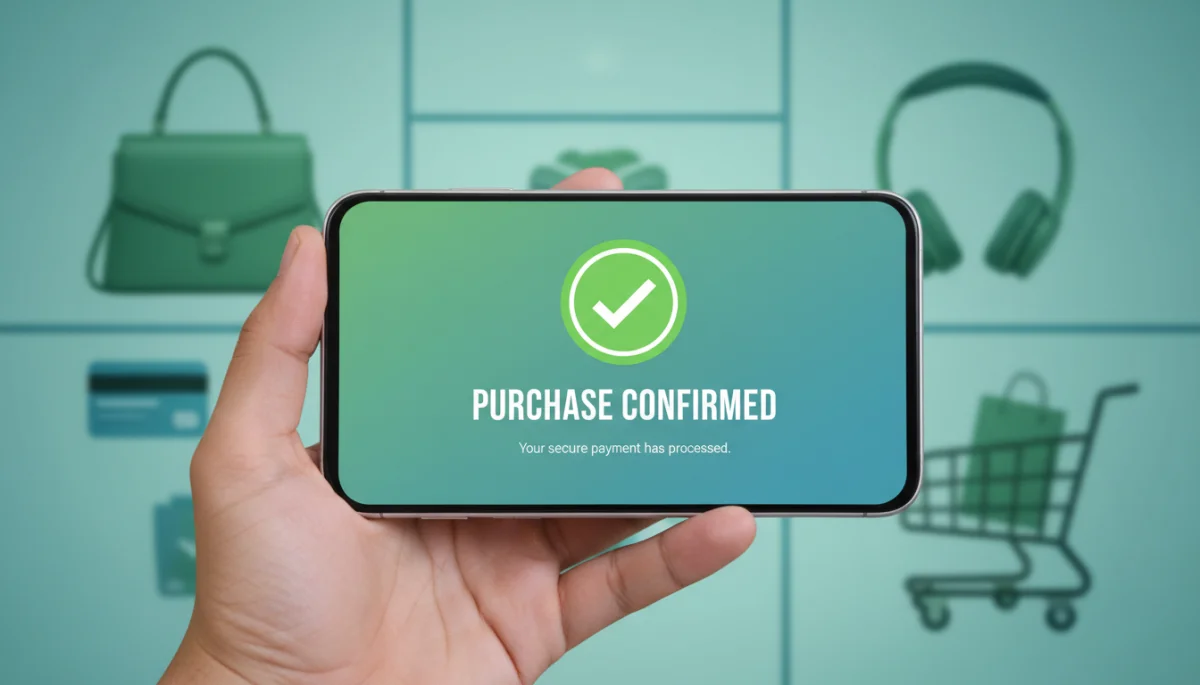 Secure online transaction on a smartphone, illustrating digital consumer protection.