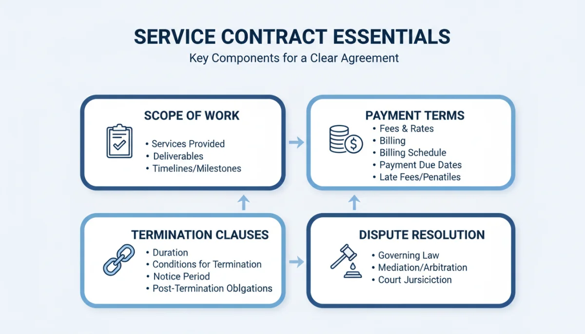 Infographic showing key components of a service contract