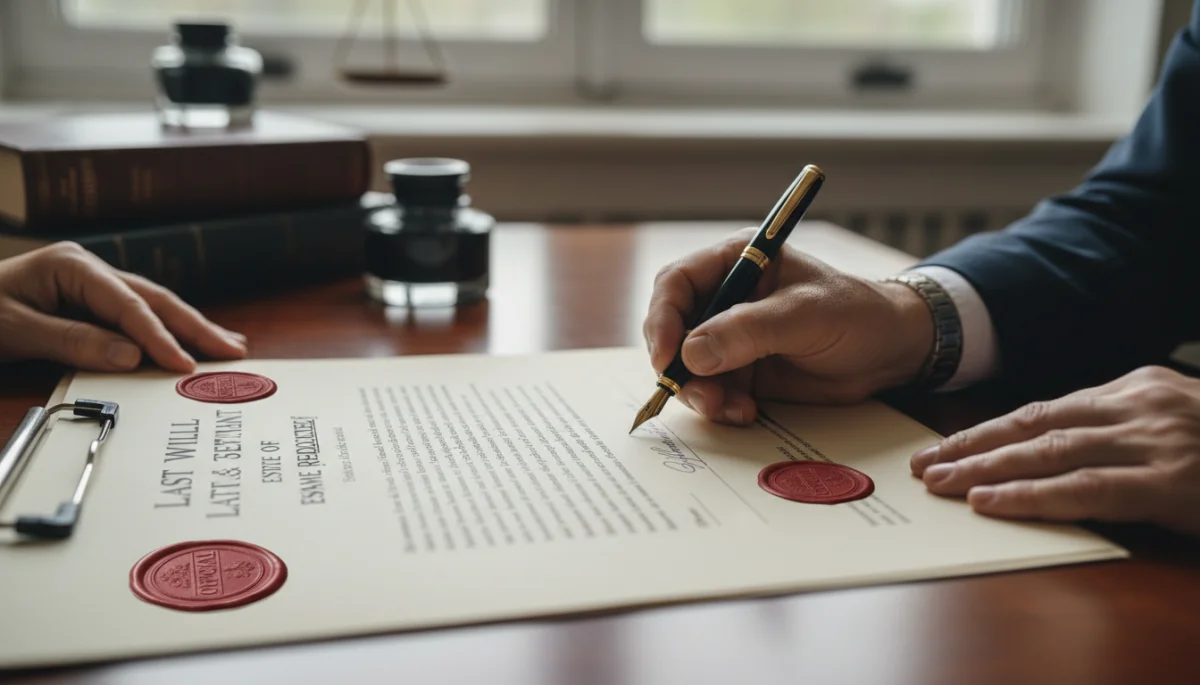 Signing a legal will document for estate planning