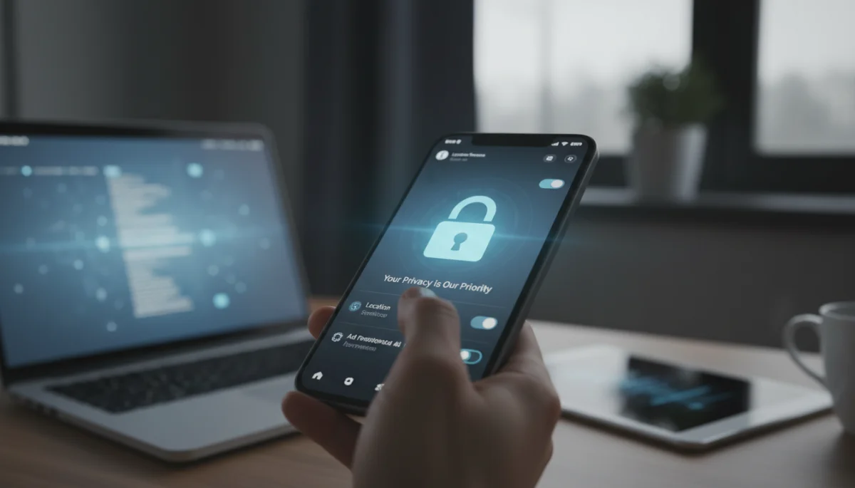Person managing privacy settings on a smartphone
