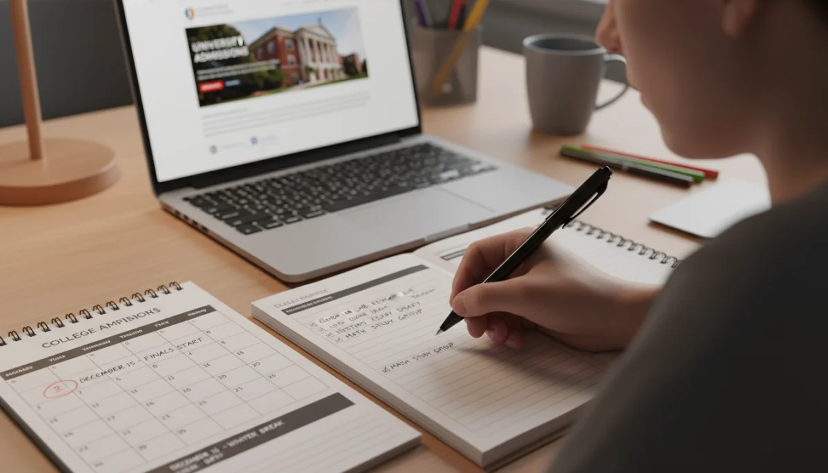 Student organizing college application deadlines in a planner