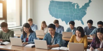 Students learning in a modern classroom, symbolizing state education grants