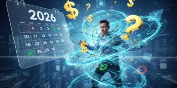 Person ensnared by digital subscription traps, symbolizing financial loss and confusion in 2026.
