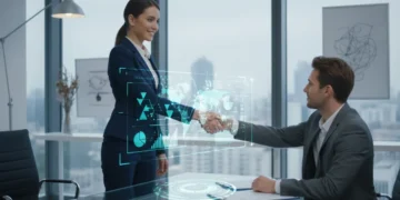 Professional woman successfully negotiating salary in a modern office