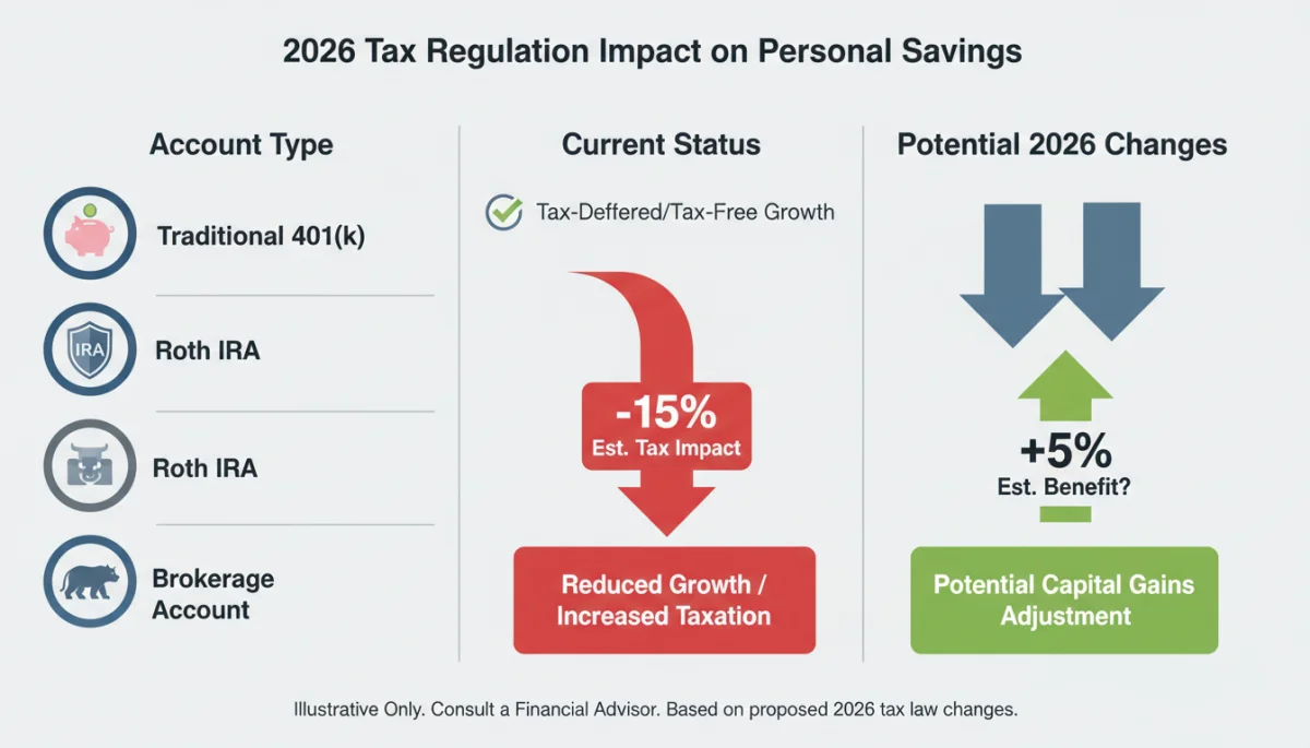 Infographic illustrating 2026 tax impact on various personal savings accounts