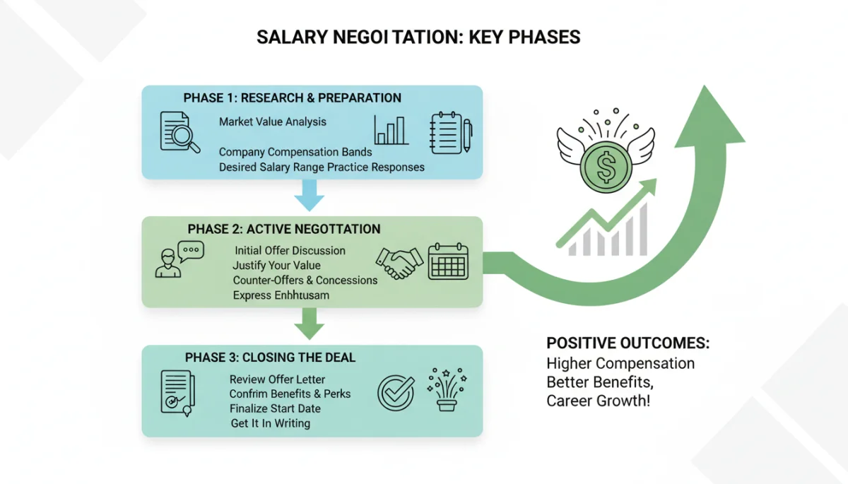 Infographic showing three key strategies for successful salary negotiation