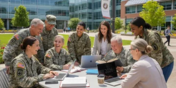 Veterans studying on a college campus, utilizing GI Bill benefits for education in 2026.