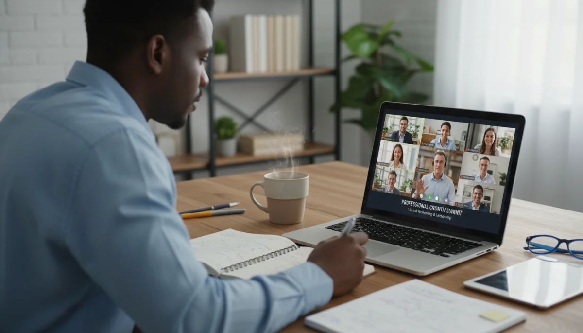 Individual actively participating in a virtual networking event or online professional development