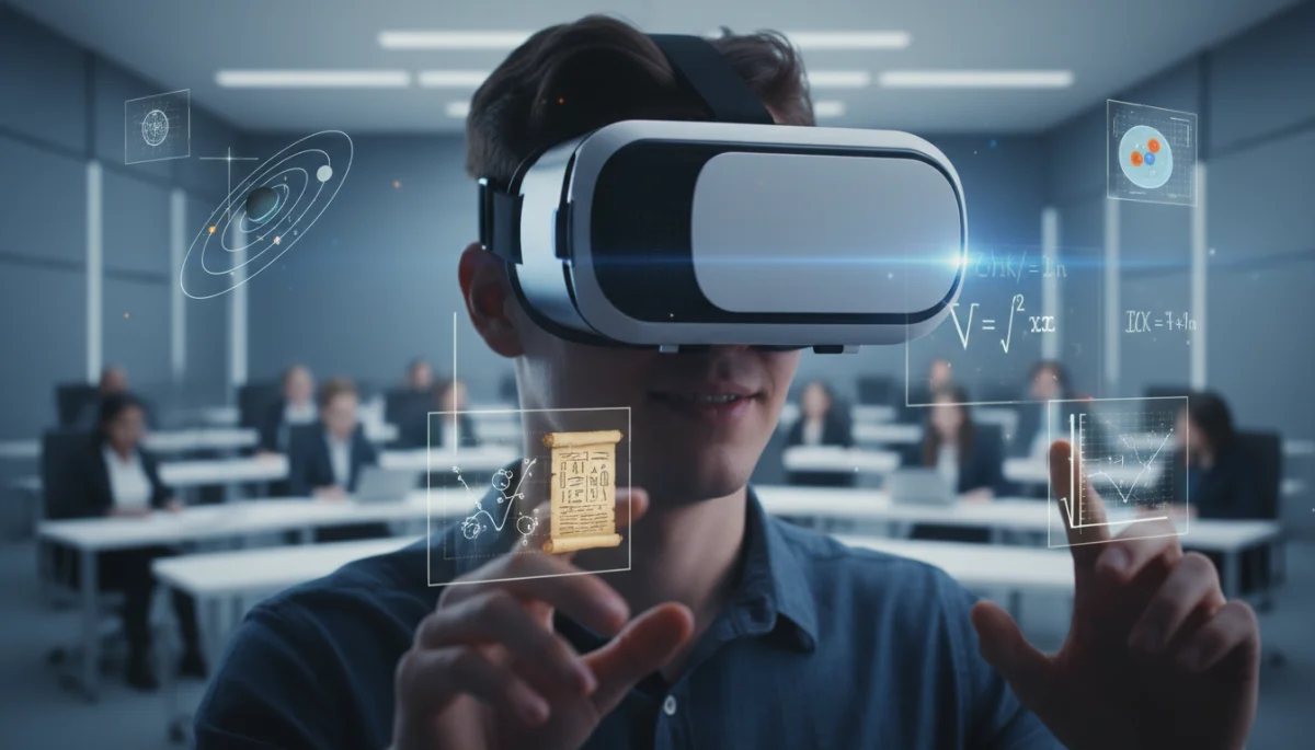 Student experiencing virtual reality in an online classroom