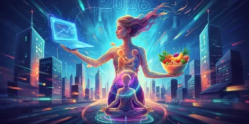 Work-life integration in 2026, modern professional thriving, career success digital art