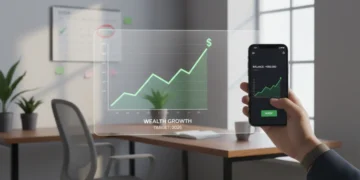 Digital graph showing increasing savings with a smartphone and calendar