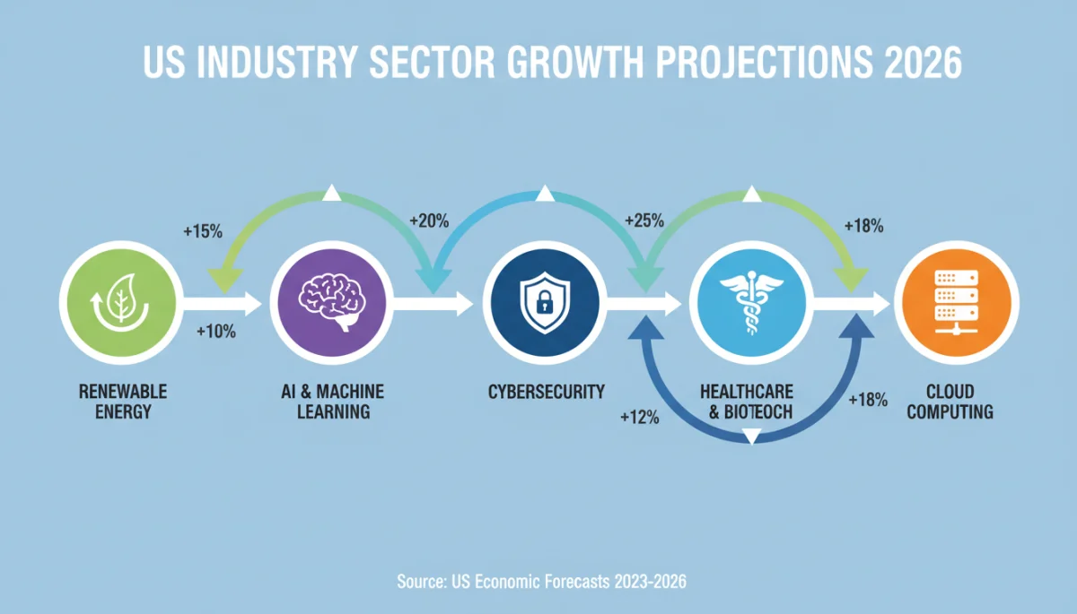 Infographic illustrating growth in five key US job sectors for 2026.