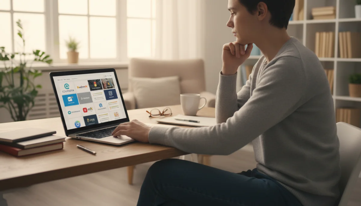 Individual engaged in online learning for skill development and career advancement in the US.