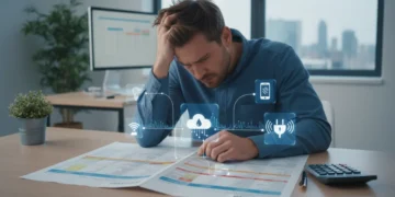 Frustrated consumer reviewing complex billing statement for US service providers, highlighting billing dispute challenges.