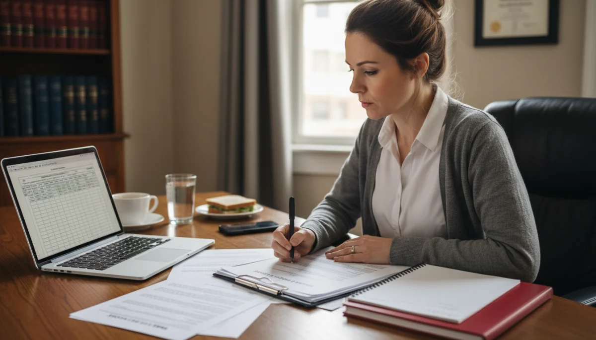 Individual preparing documents for small claims court case