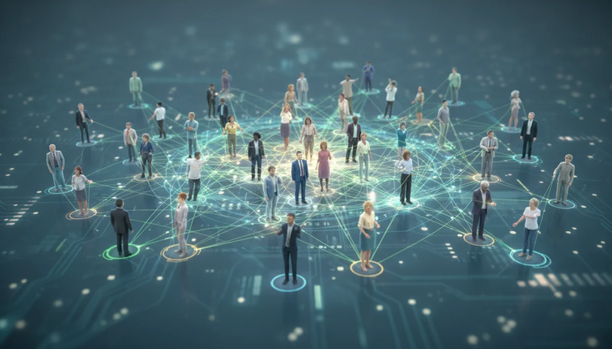 Interconnected professional network illustrating mentorship and career support systems.