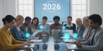 US consumers reviewing financial documents and using secure devices to avoid scams in 2026.